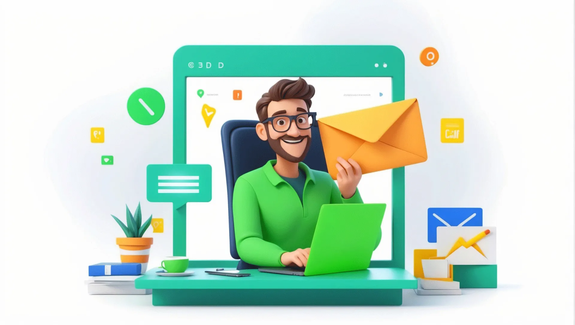 Email Marketing Man and Mailbox 3D Character Illustration